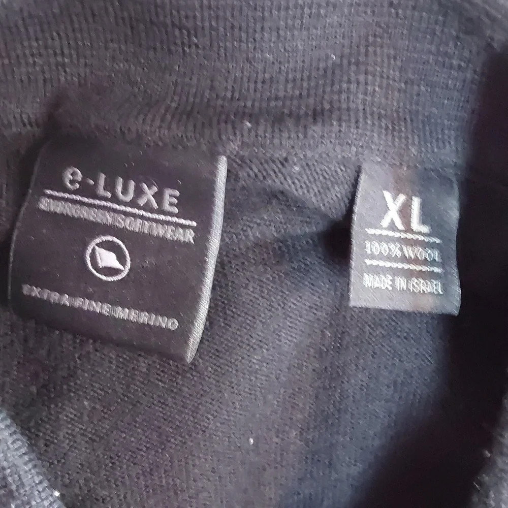 E-Luxe Evergreen |Mens Polo Black Wool Button Sweater Luxury Collar Preppy Sz.XL
